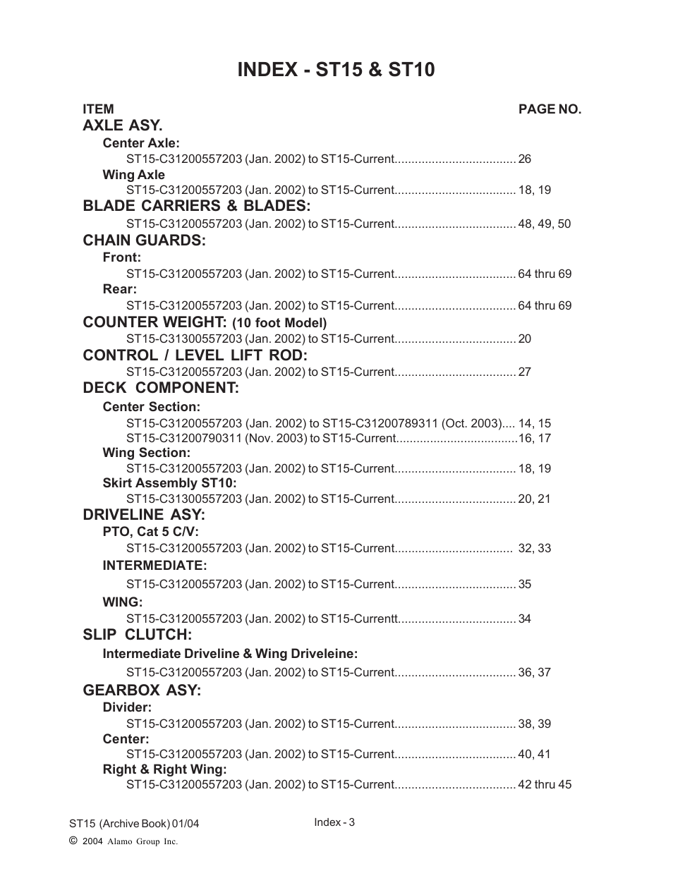 Index - st15 & st10 | Alamo ST15 User Manual | Page 3 / 74