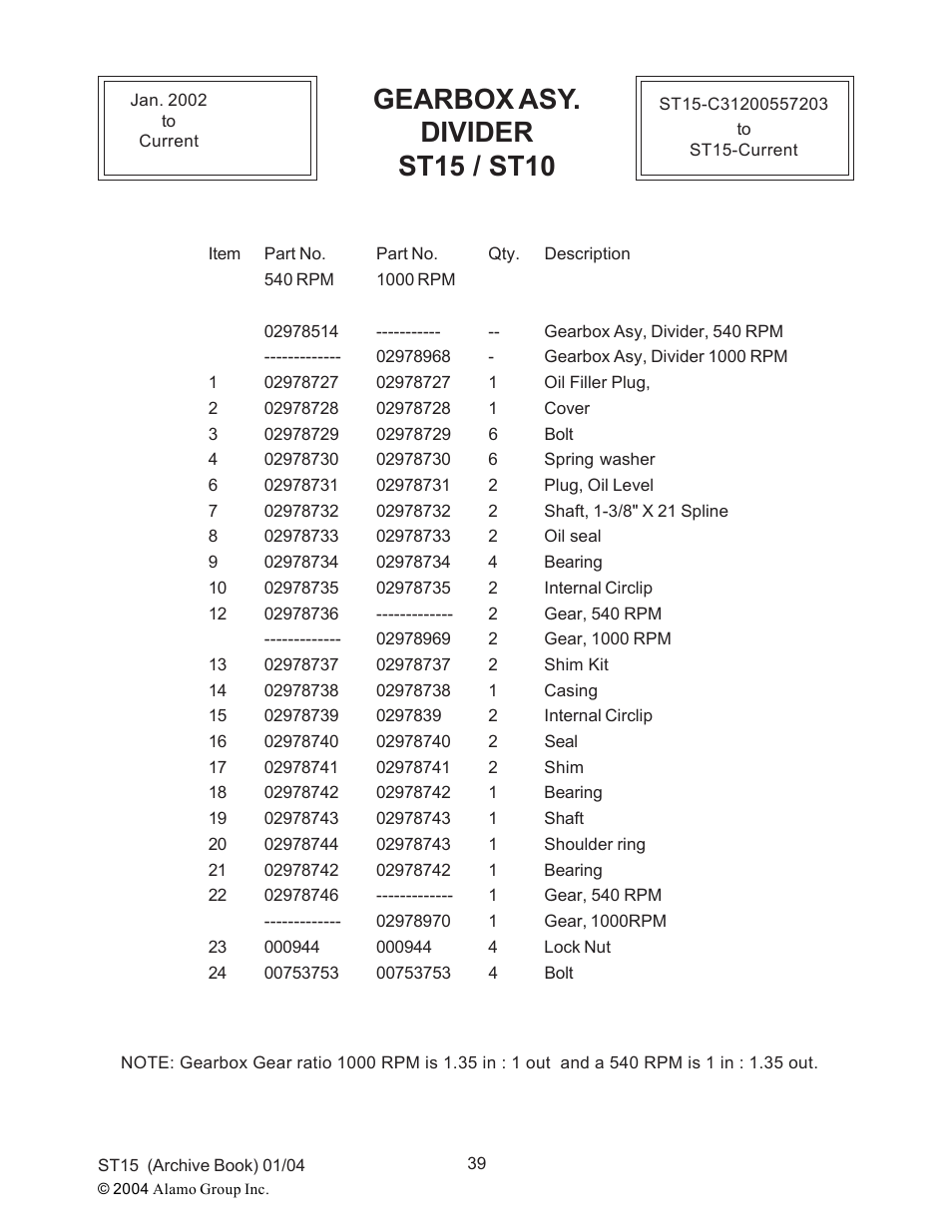 Gearbox asy. divider st15 / st10 | Alamo ST15 User Manual | Page 39 / 74