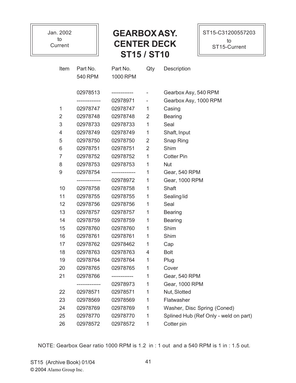Gearbox asy. center deck st15 / st10 | Alamo ST15 User Manual | Page 41 / 74