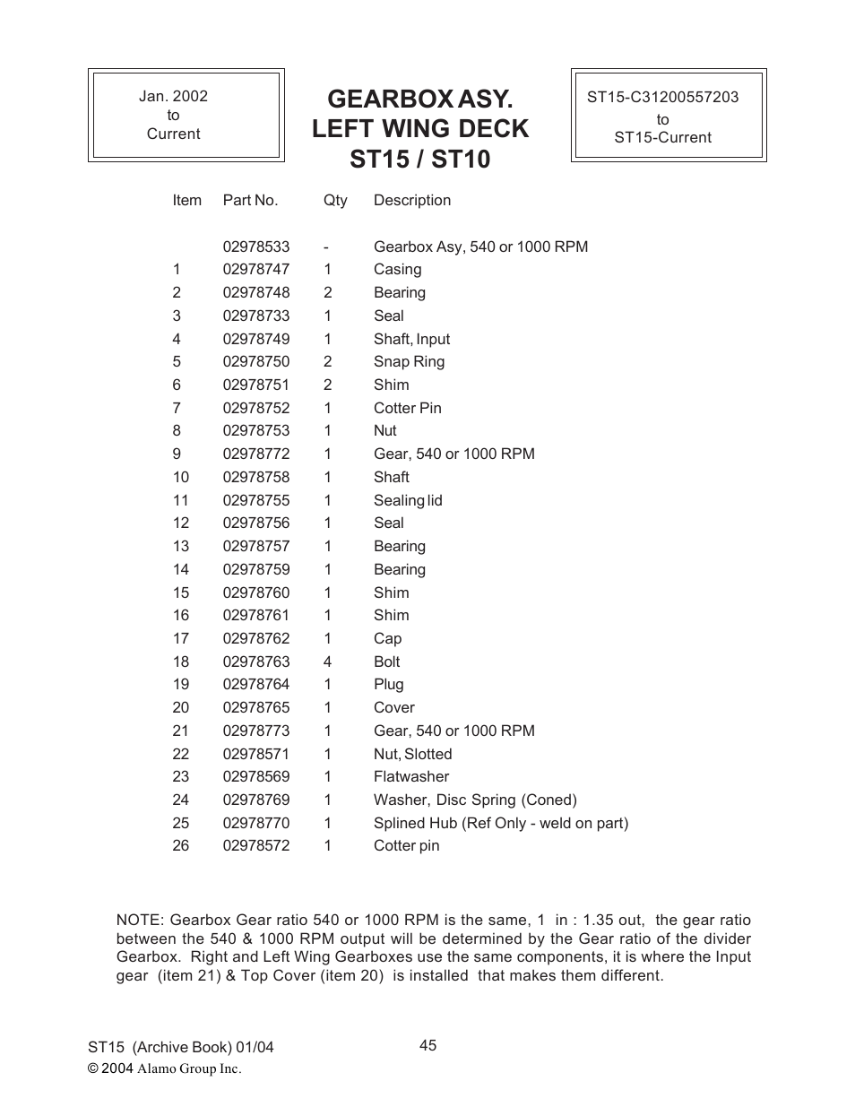 Gearbox asy. left wing deck st15 / st10 | Alamo ST15 User Manual | Page 45 / 74