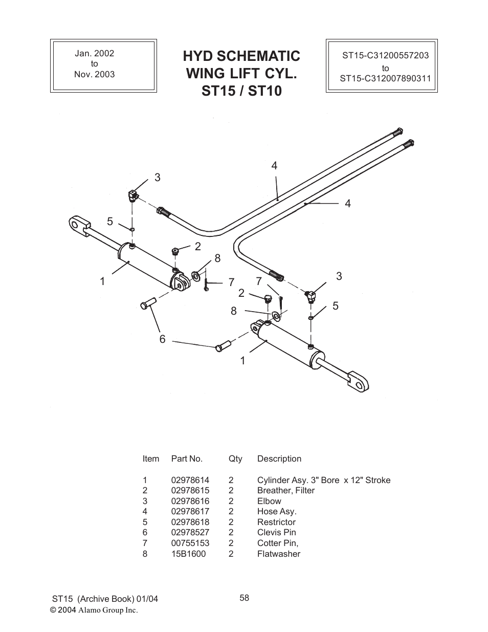 Hyd schematic wing lift cyl. st15 / st10 | Alamo ST15 User Manual | Page 58 / 74