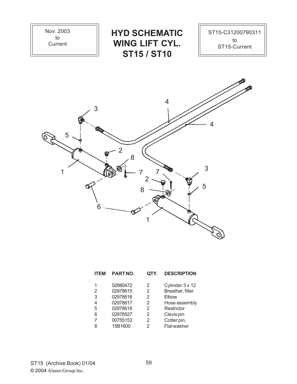 Hyd schematic wing lift cyl. st15 / st10 | Alamo ST15 User Manual | Page 59 / 74