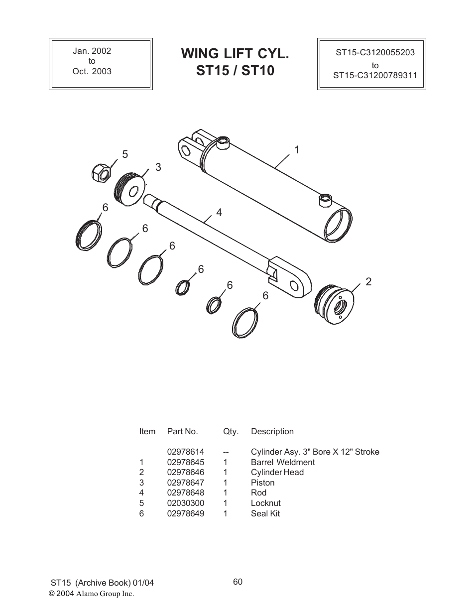 Wing lift cyl. st15 / st10 | Alamo ST15 User Manual | Page 60 / 74