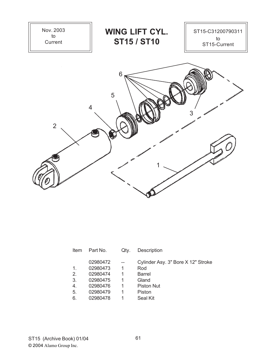 Wing lift cyl. st15 / st10 | Alamo ST15 User Manual | Page 61 / 74