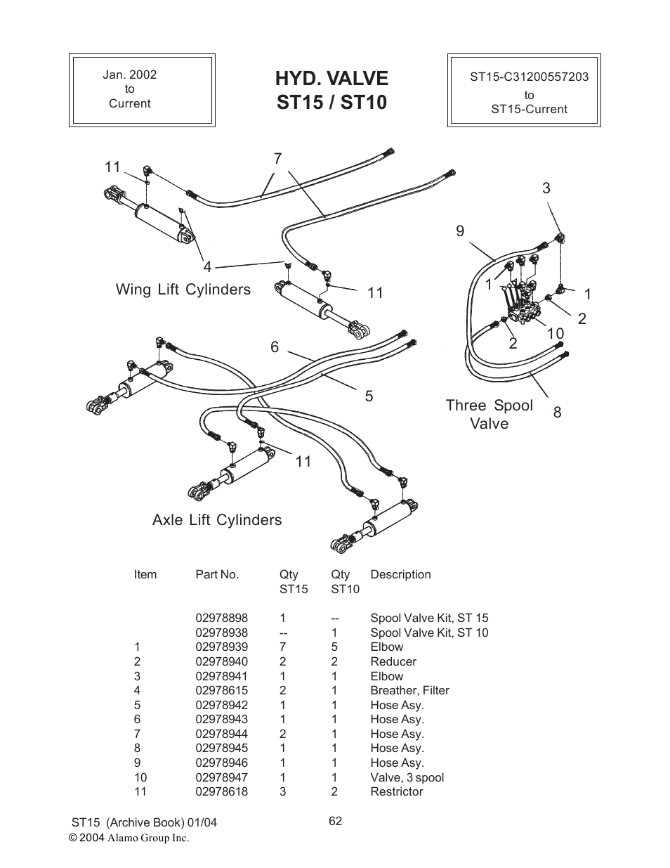 Hyd. valve st15 / st10 | Alamo ST15 User Manual | Page 62 / 74