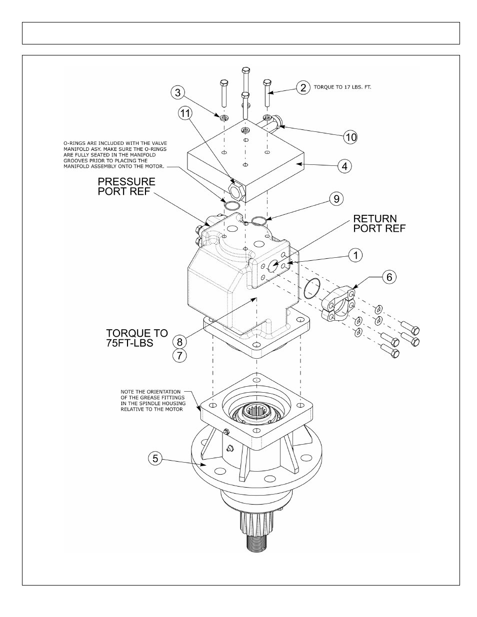 Hydraulic motor and spindle assembly - center | Alamo Hydraulic Flex Wing Cutter Falcon 10 - 15 User Manual | Page 28 / 76