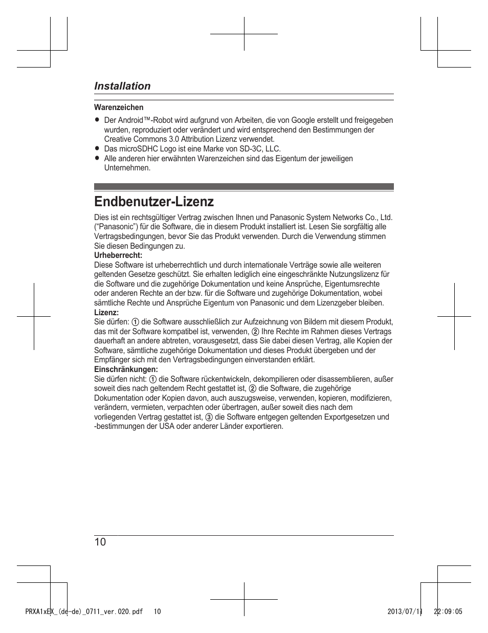 Endbenutzer-lizenz | Panasonic KXPRXA10EX User Manual | Page 20 / 84