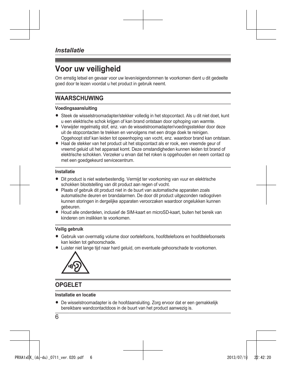 Voor uw veiligheid | Panasonic KXPRXA10EX User Manual | Page 40 / 84