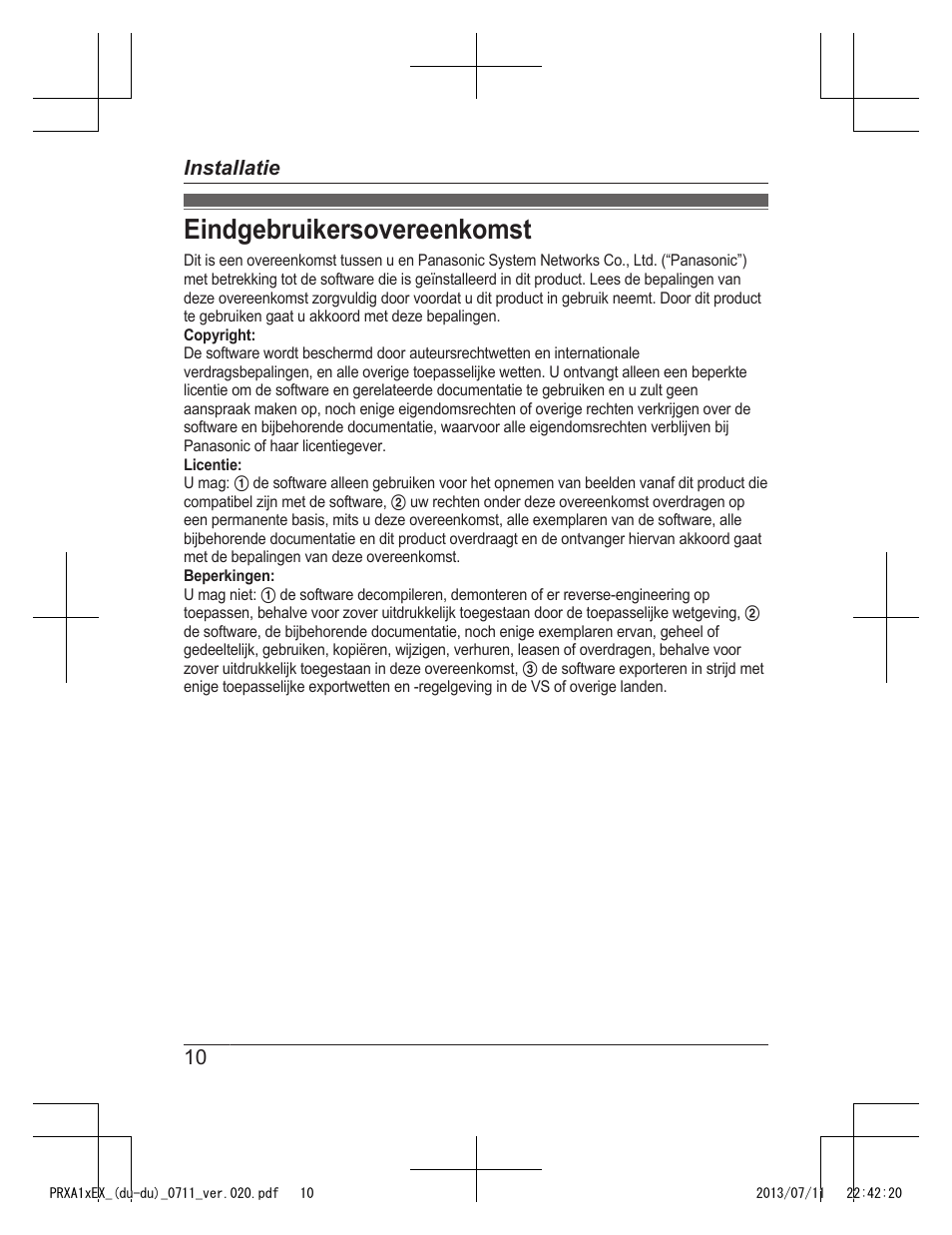 Eindgebruikersovereenkomst | Panasonic KXPRXA10EX User Manual | Page 44 / 84