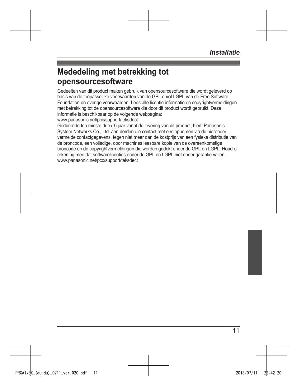 Mededeling met betrekking tot opensourcesoftware | Panasonic KXPRXA10EX User Manual | Page 45 / 84