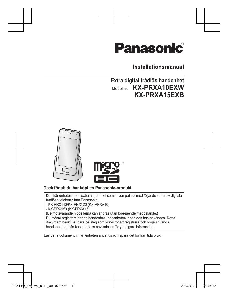 Kx-prxa10exw kx-prxa15exb, Installationsmanual | Panasonic KXPRXA10EX User Manual | Page 47 / 84