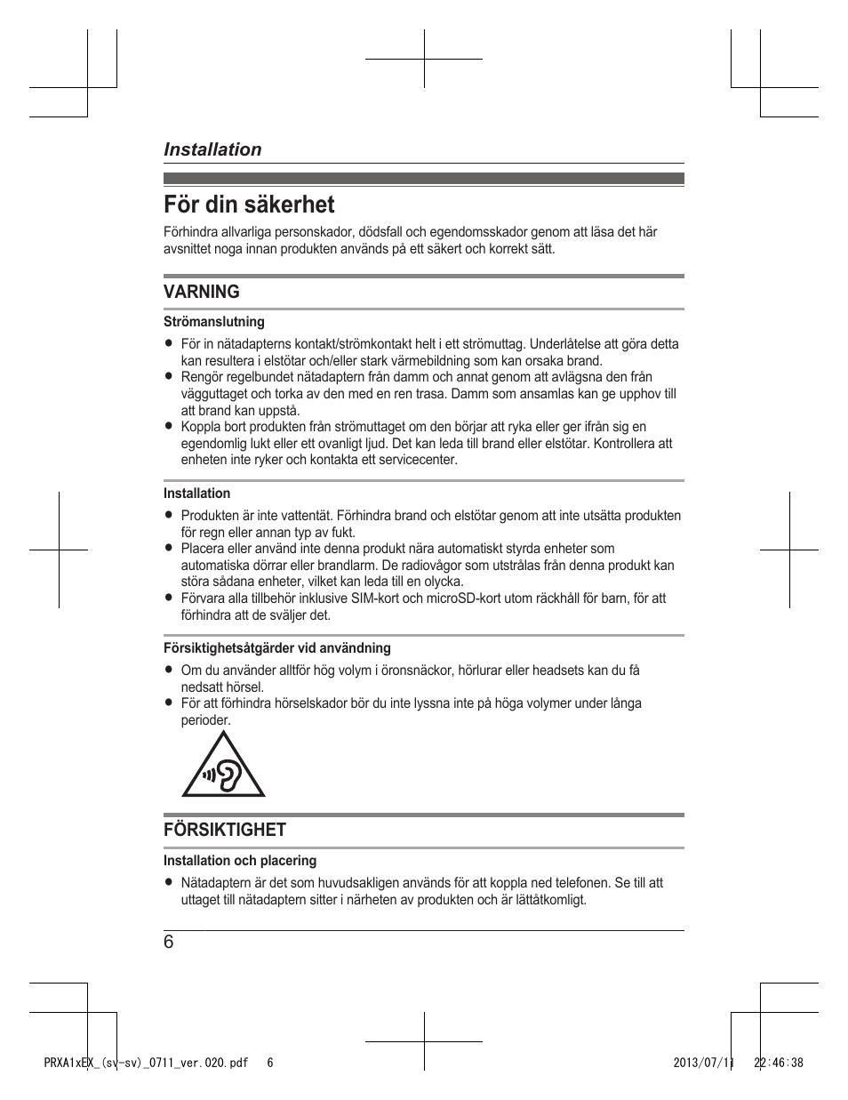 För din säkerhet | Panasonic KXPRXA10EX User Manual | Page 52 / 84