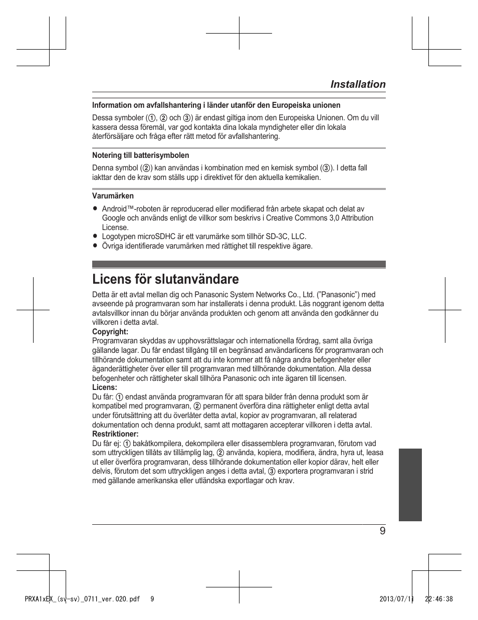 Licens för slutanvändare | Panasonic KXPRXA10EX User Manual | Page 55 / 84