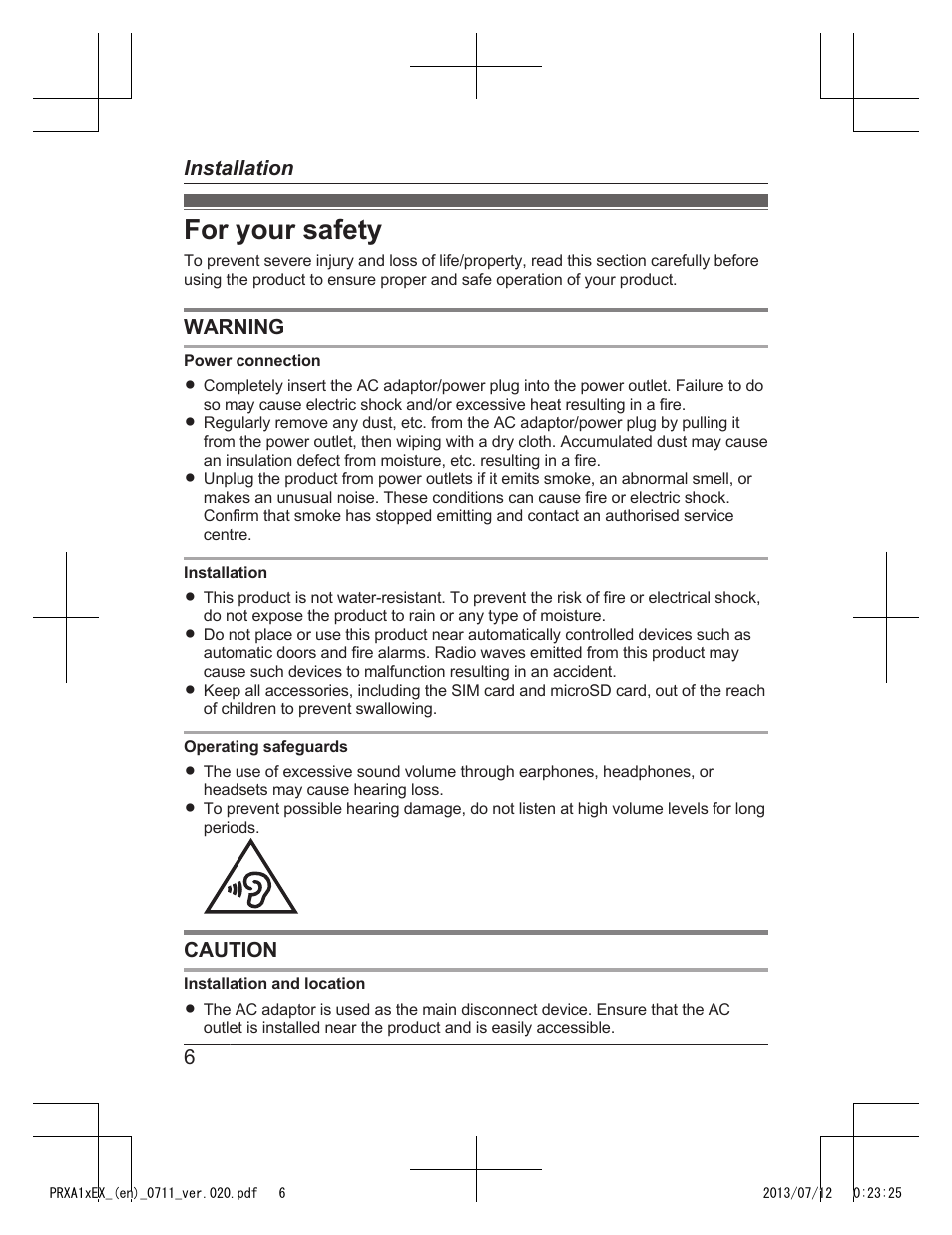 For your safety | Panasonic KXPRXA10EX User Manual | Page 6 / 84