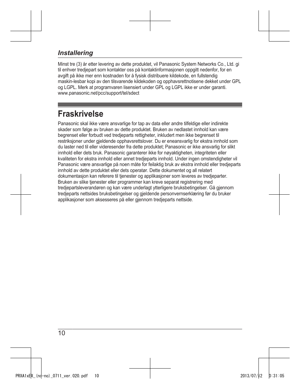 Fraskrivelse | Panasonic KXPRXA10EX User Manual | Page 66 / 84