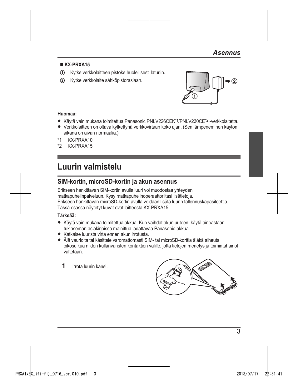 Luurin valmistelu | Panasonic KXPRXA10EX User Manual | Page 69 / 84