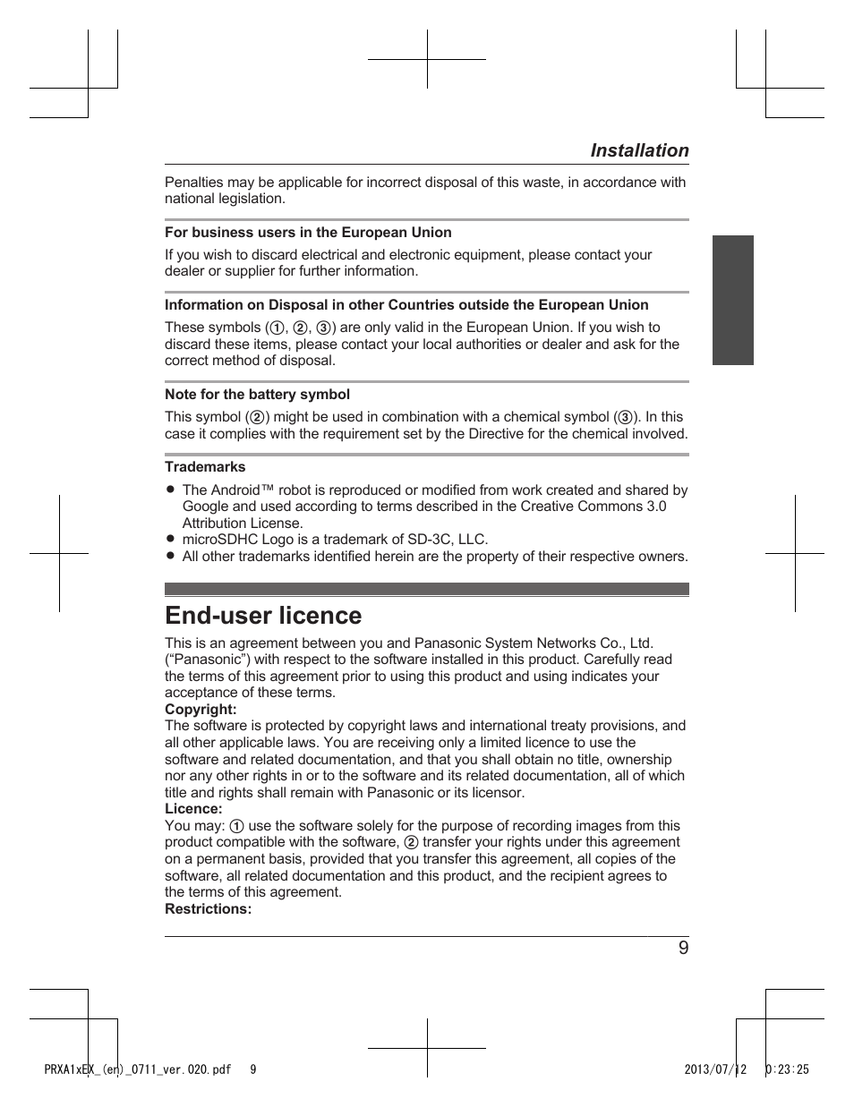 End-user licence | Panasonic KXPRXA10EX User Manual | Page 9 / 84