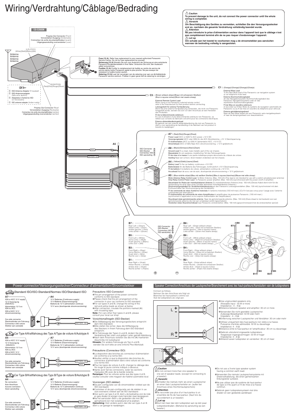 Wiring/verdrahtung/câblage/bedrading | Panasonic CQC3303N User Manual | Page 2 / 2