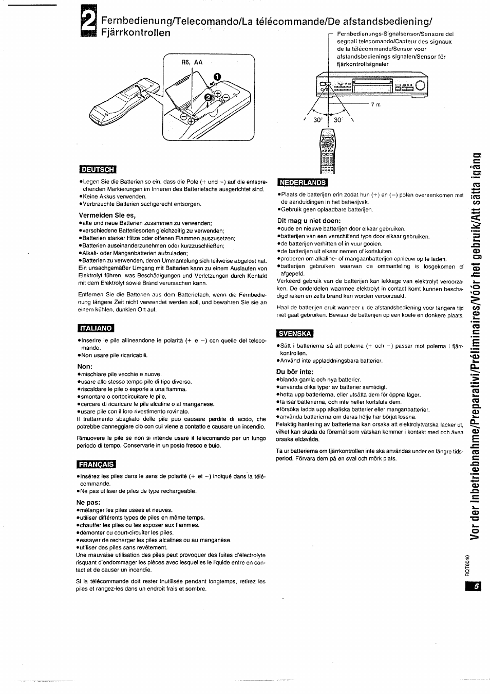 Deutsch, Italiano, Nederlands | Svenska, Du bör inte | Panasonic DVDRA61EG User Manual | Page 5 / 28