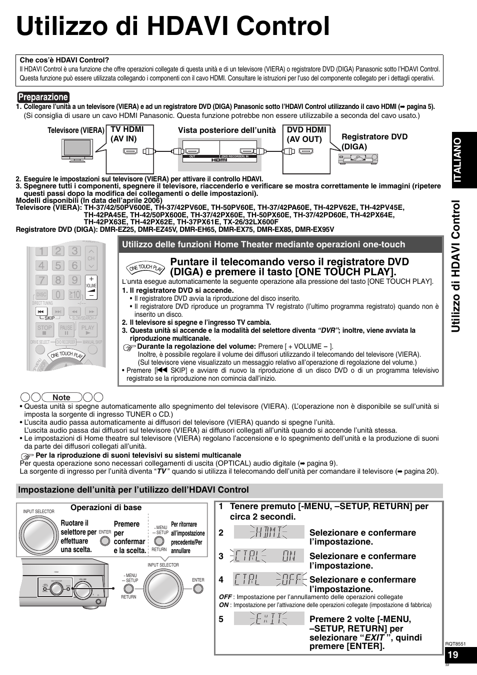 Utilizzo di hdavi control, Utilizzo di hda v i co ntrol, Italiano | Panasonic SAXR57 User Manual | Page 59 / 120