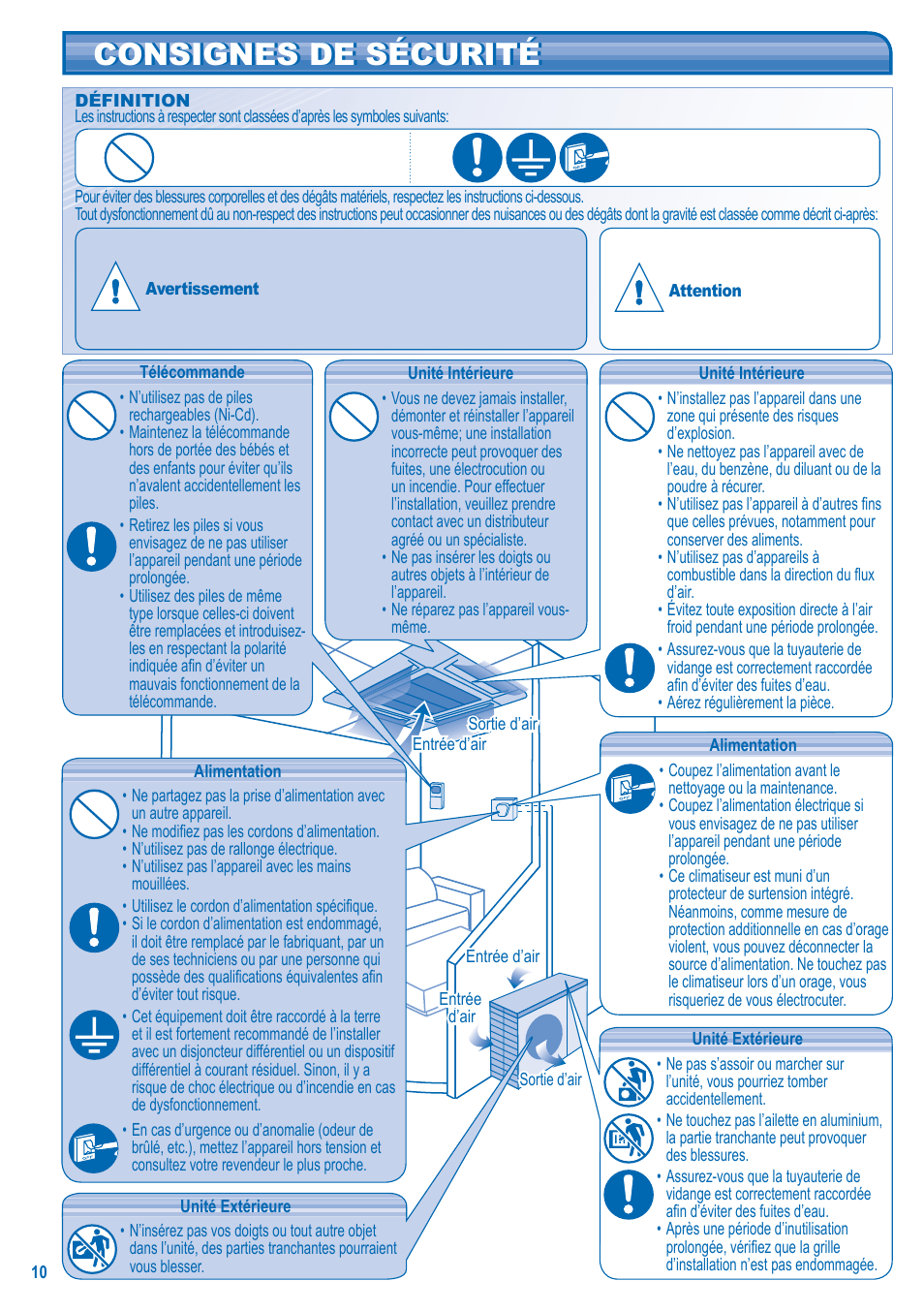 Consignes de sécurité | Panasonic KITE18HB4EA User Manual | Page 10 / 76
