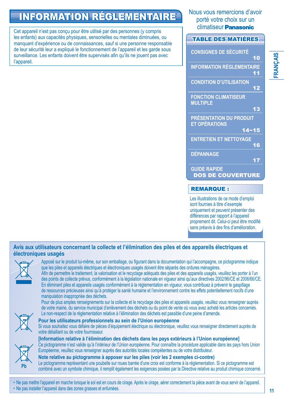 Information réglementaire | Panasonic KITE18HB4EA User Manual | Page 11 / 76