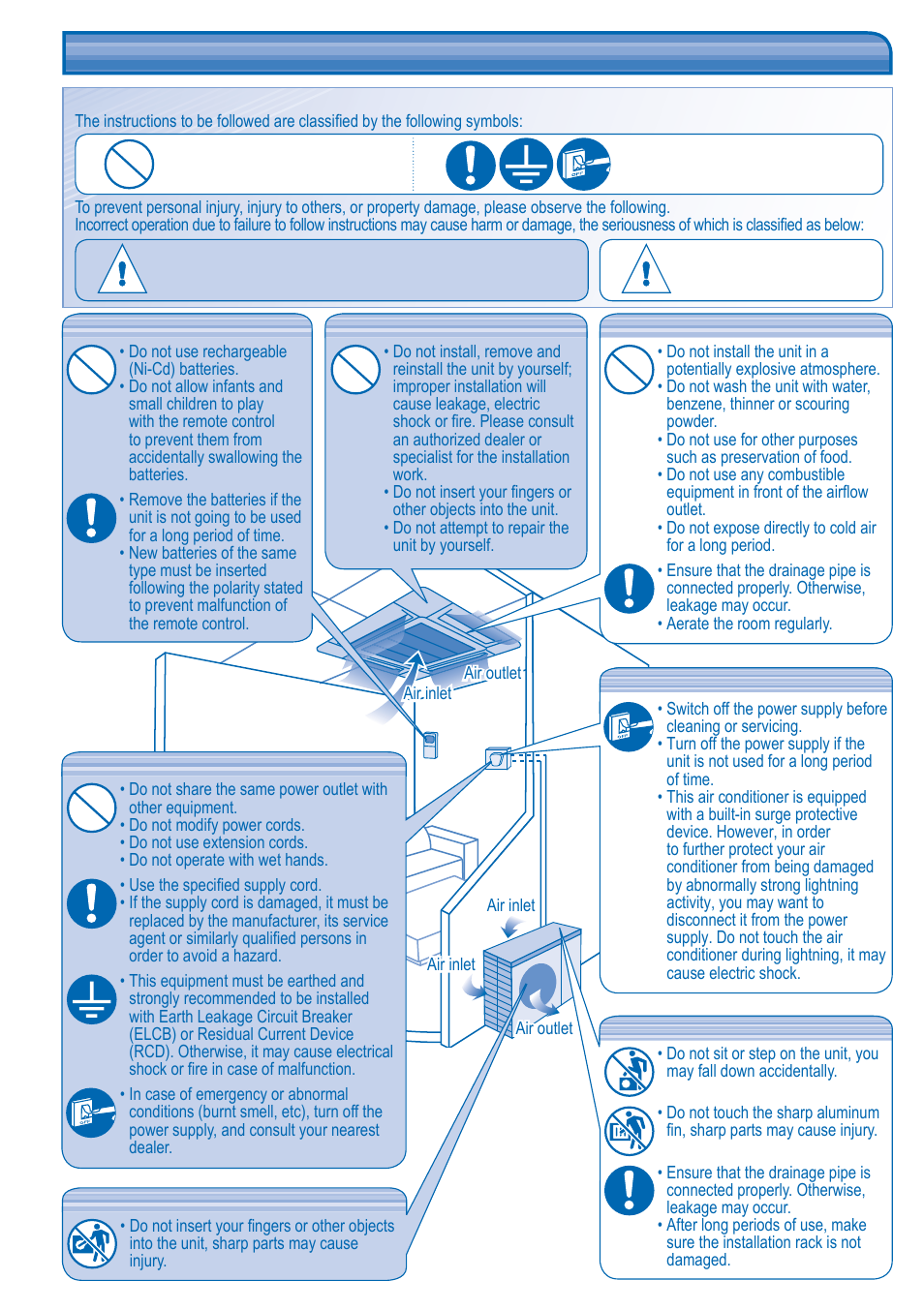 Safety precautions | Panasonic KITE18HB4EA User Manual | Page 2 / 76