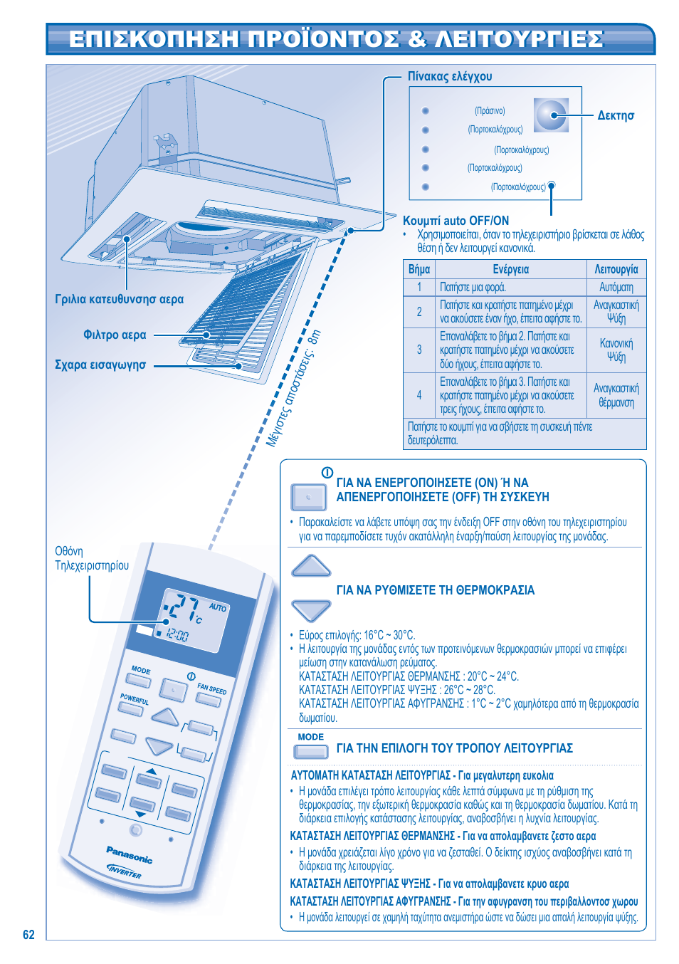 Επισκοπηση προϊοντοσ & λειτουργιεσ | Panasonic KITE18HB4EA User Manual | Page 62 / 76