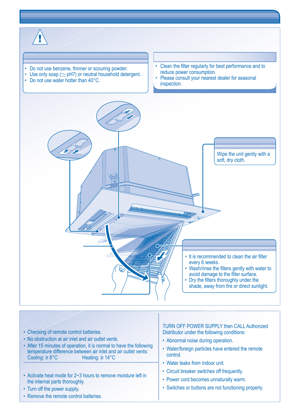 Care & cleaning, Slowly pull down, Remove the air fi lter | Press the knobs | Panasonic KITE18HB4EA User Manual | Page 8 / 76