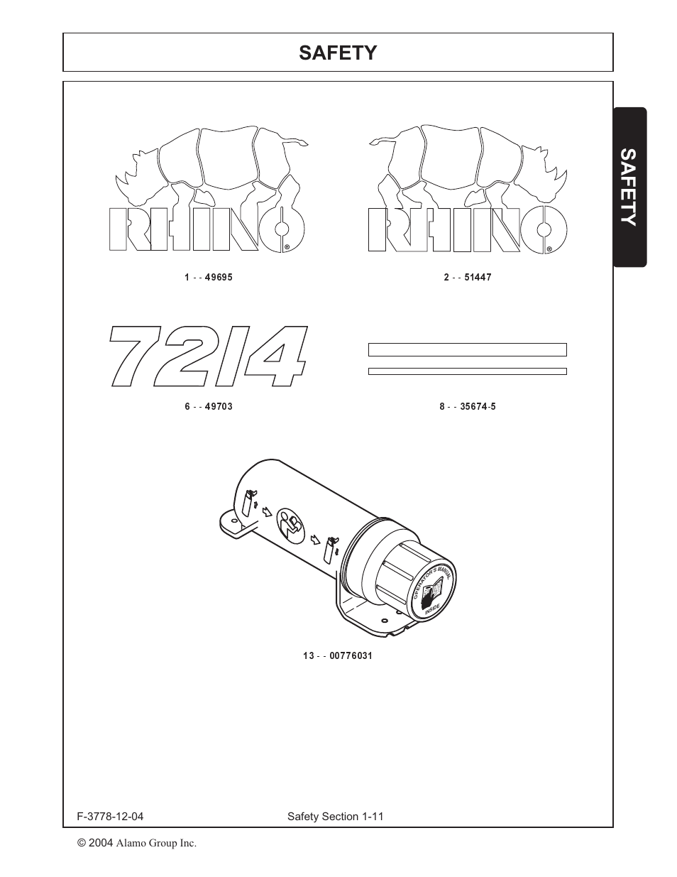 Safety, 2004 alamo group inc | Alamo RHINO 7214 MSL User Manual | Page 14 / 44