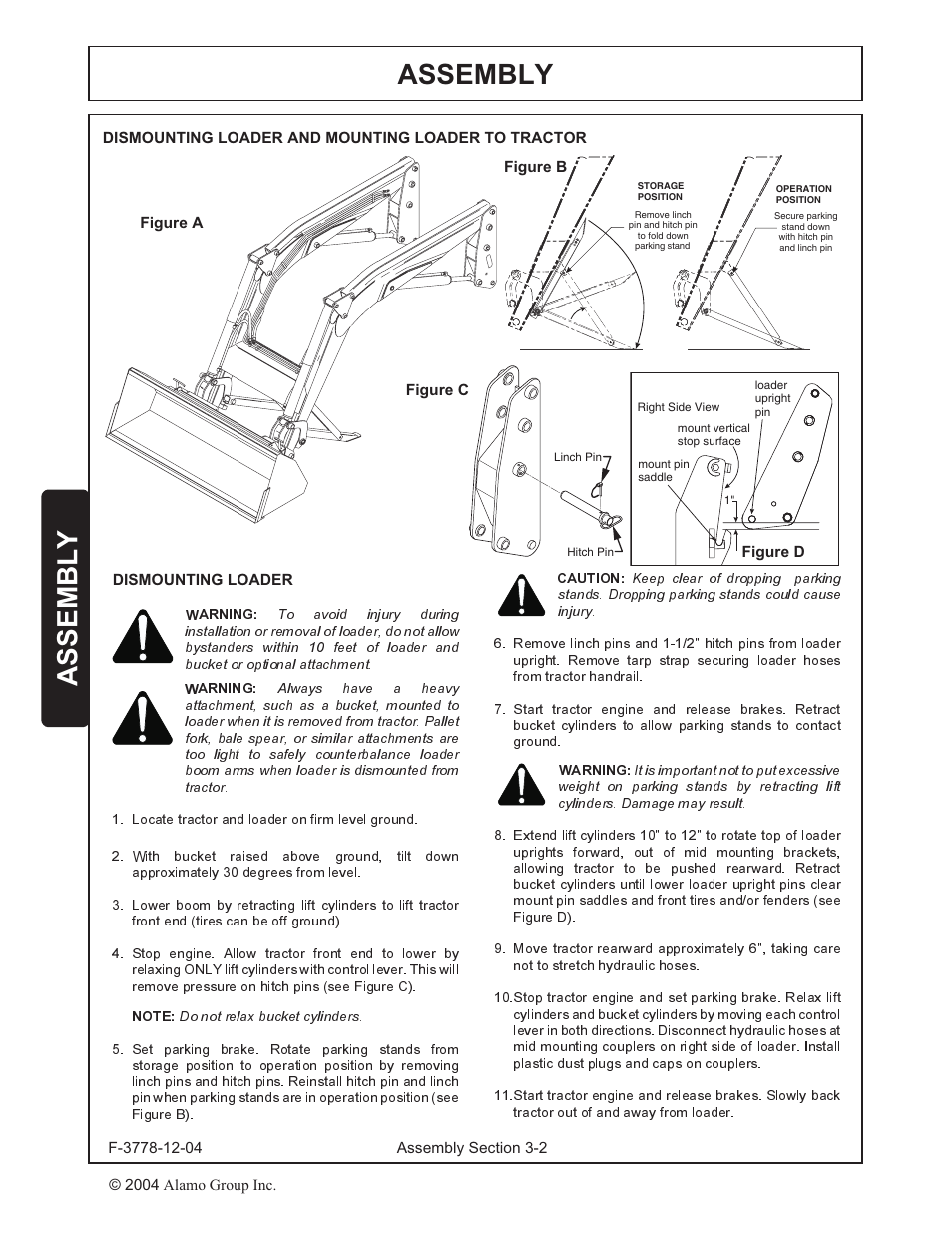 Dismounting and mounting loader to tractor -2, Assembly | Alamo RHINO 7214 MSL User Manual | Page 20 / 44