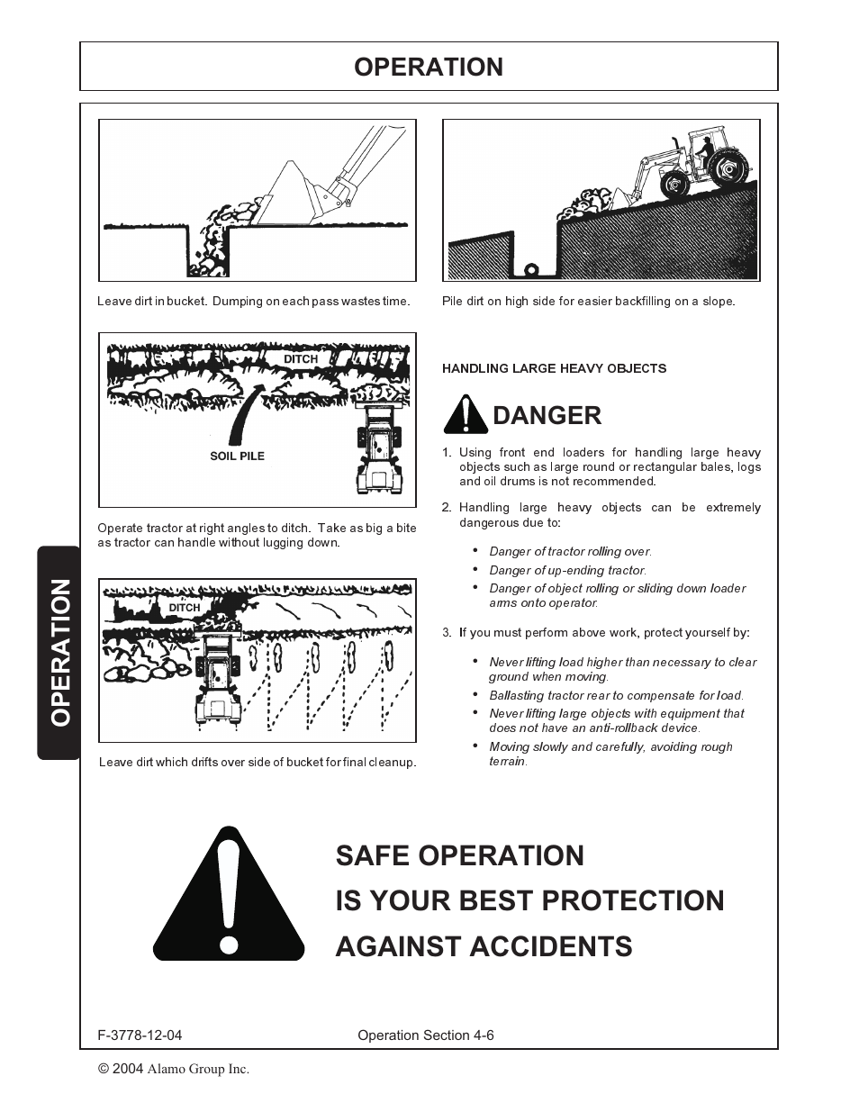 Handling large heavy objects -6, Operation, Danger operation | Alamo RHINO 7214 MSL User Manual | Page 28 / 44