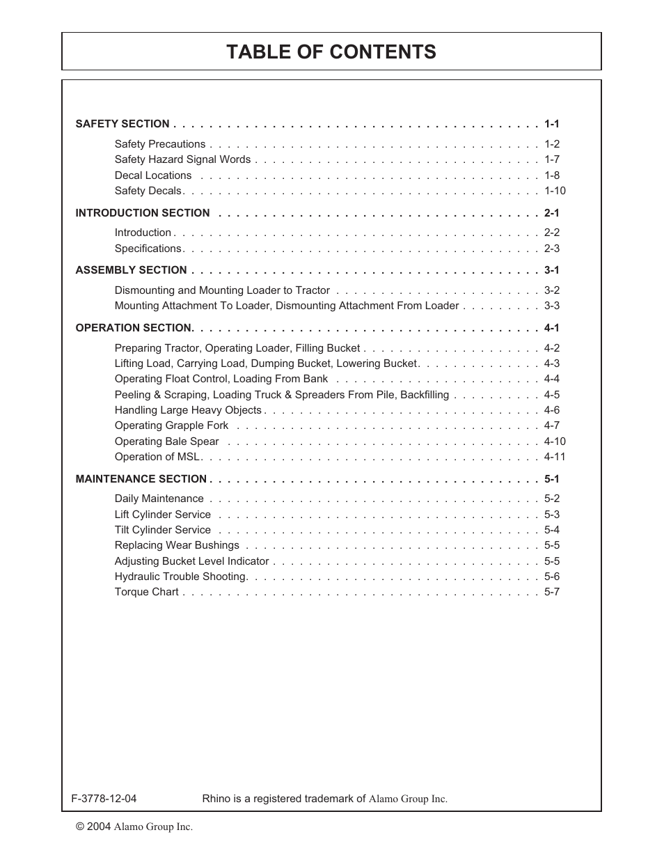 Alamo RHINO 7214 MSL User Manual | Page 3 / 44