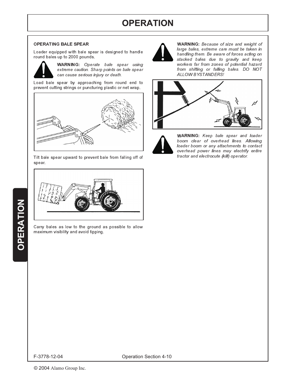 Operating bale spear -10, Operation | Alamo RHINO 7214 MSL User Manual | Page 32 / 44
