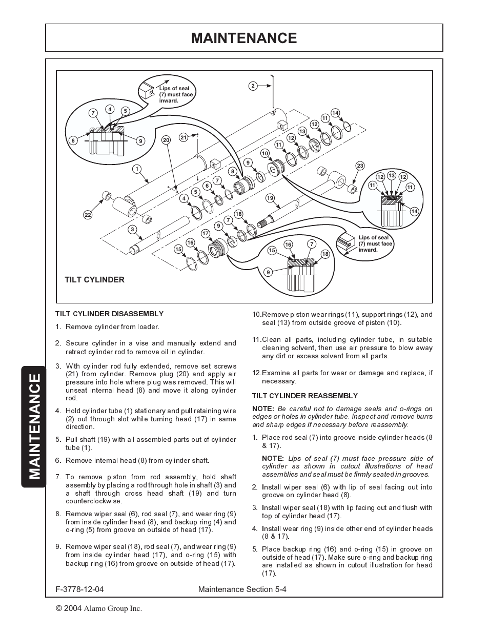 Tilt cylinder service -4, Maintenance | Alamo RHINO 7214 MSL User Manual | Page 37 / 44