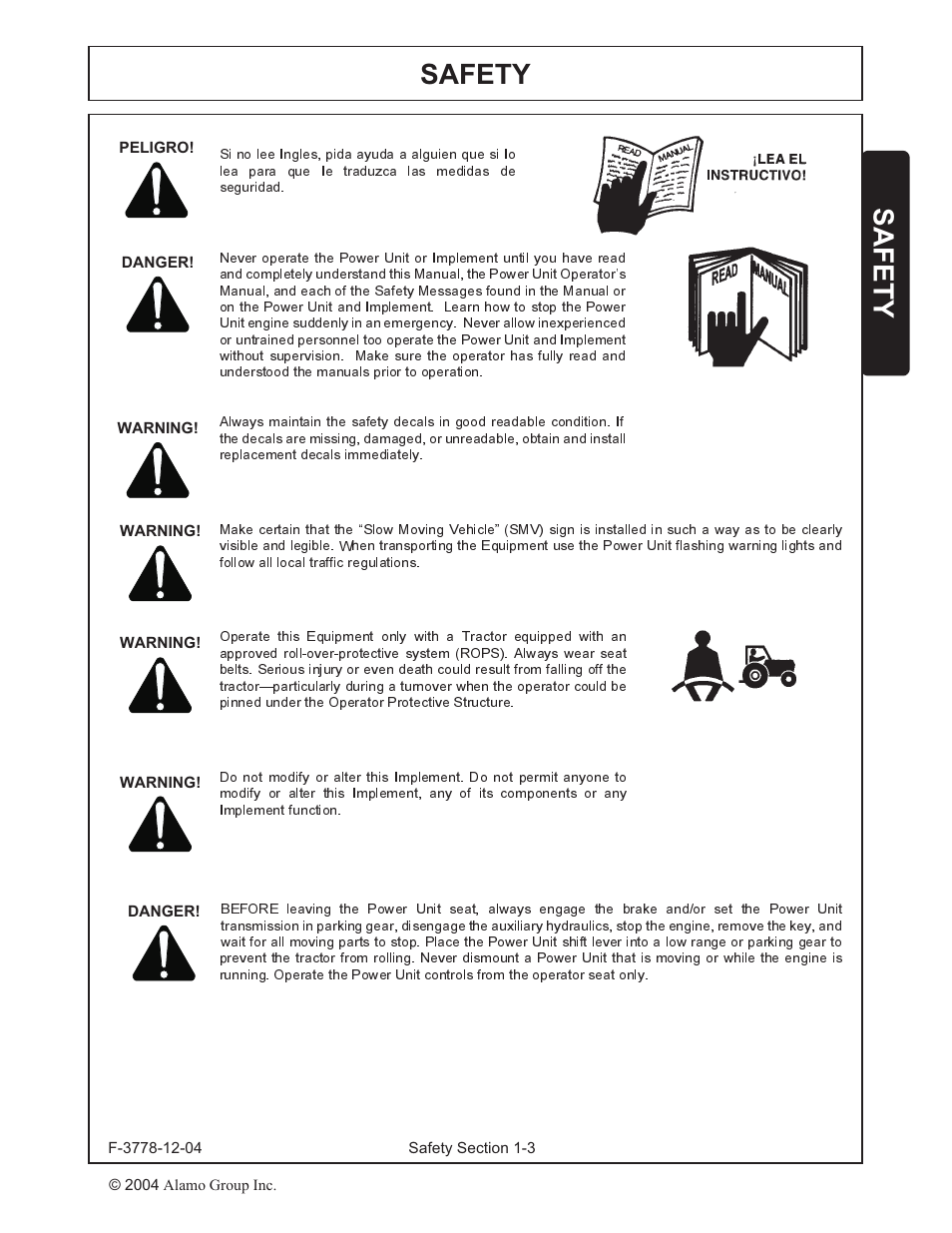 Safety | Alamo RHINO 7214 MSL User Manual | Page 6 / 44