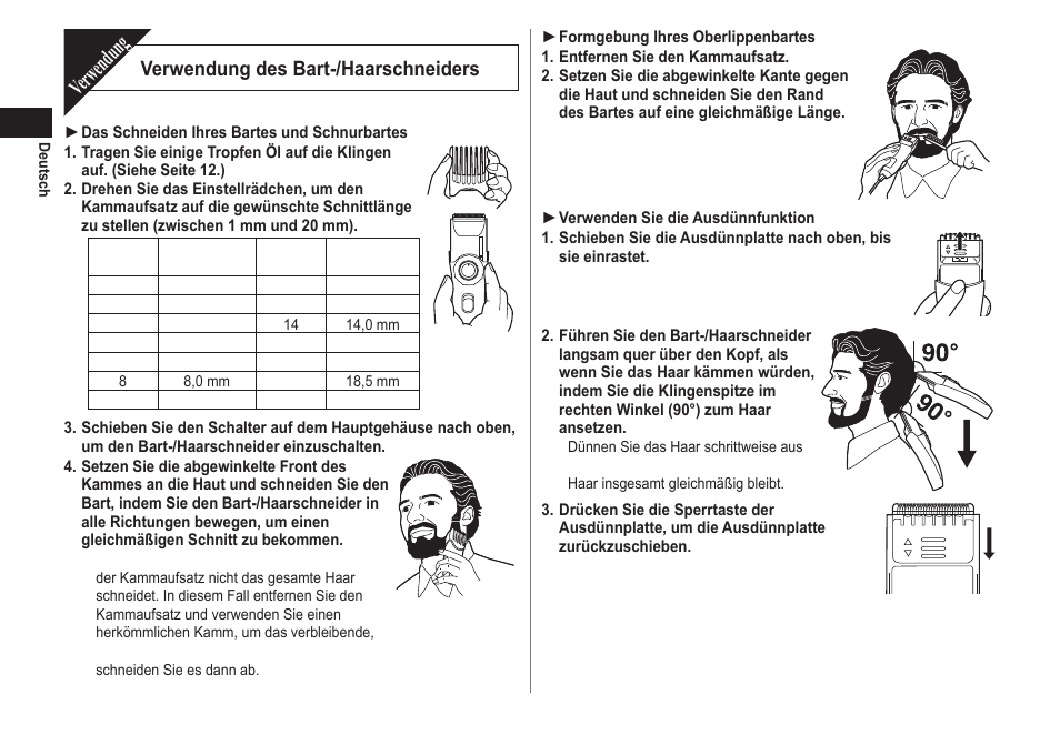 Verwendung, Verwendung des bart-/haarschneiders | Panasonic ER2171 User Manual | Page 10 / 116