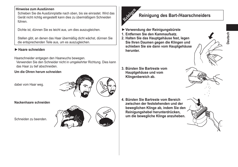 Reinigen, Reinigung des bart-/haarschneiders | Panasonic ER2171 User Manual | Page 11 / 116