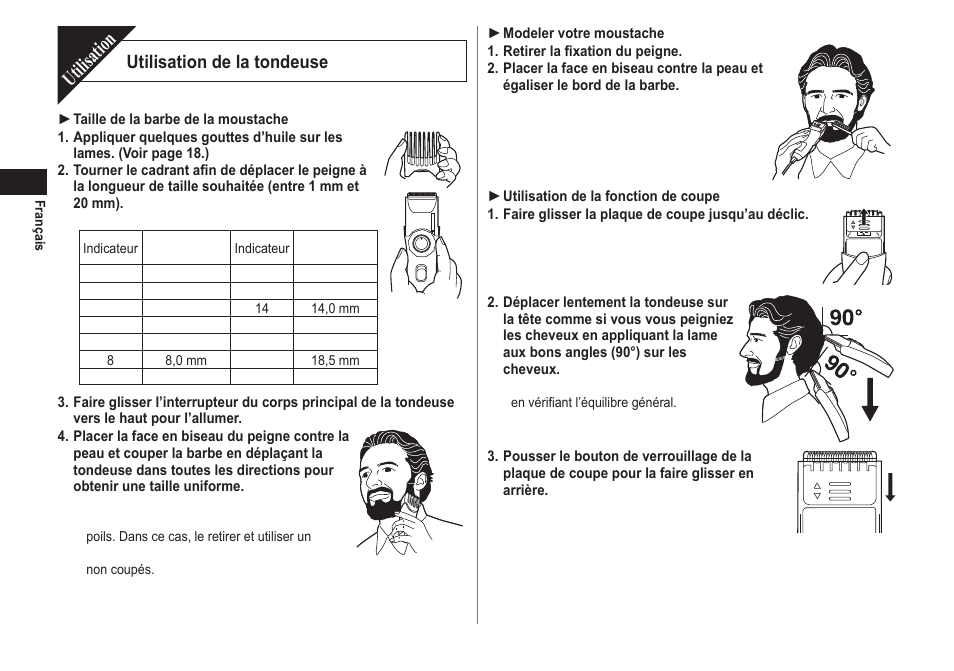 Utilisation, Utilisation de la tondeuse | Panasonic ER2171 User Manual | Page 16 / 116