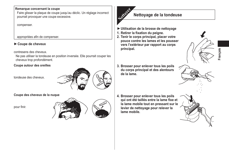 Nettoyer, Nettoyage de la tondeuse | Panasonic ER2171 User Manual | Page 17 / 116