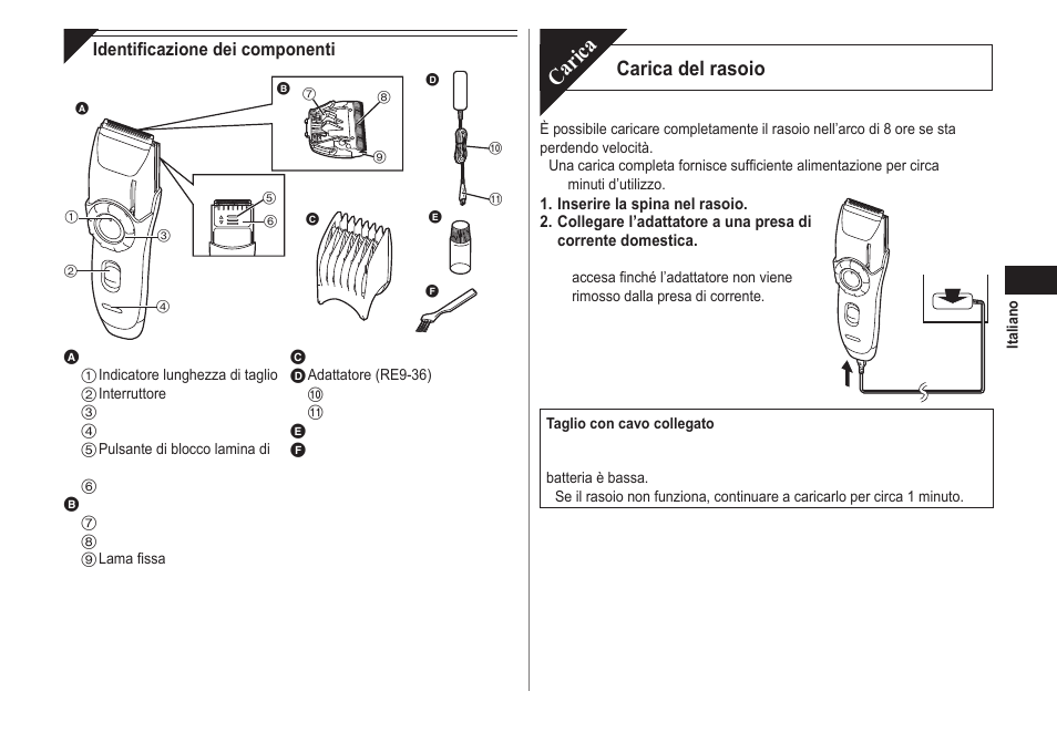 Carica, Carica del rasoio | Panasonic ER2171 User Manual | Page 21 / 116