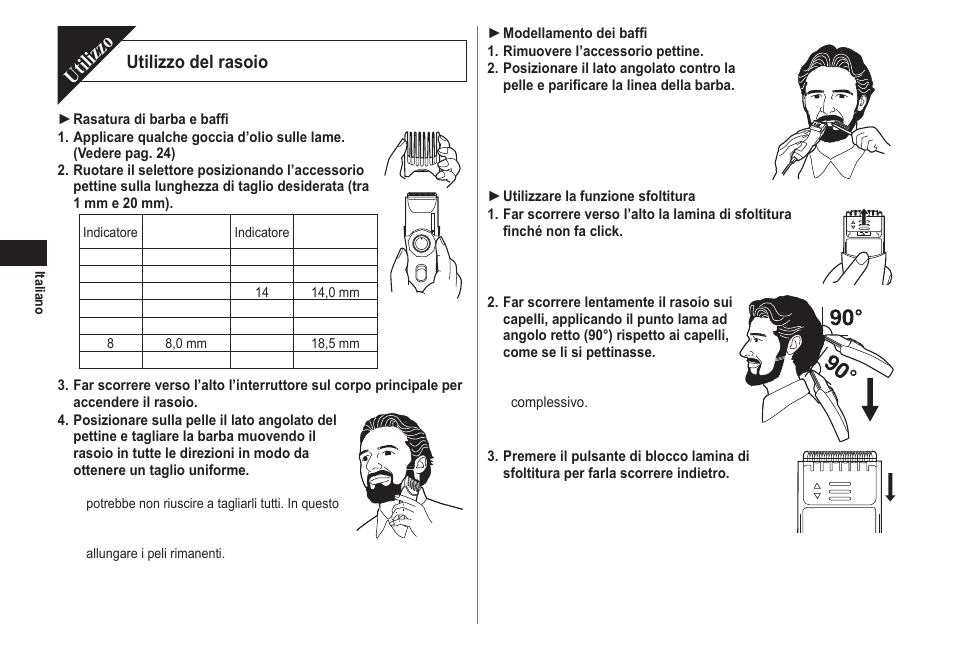 Utilizzo, Utilizzo del rasoio | Panasonic ER2171 User Manual | Page 22 / 116