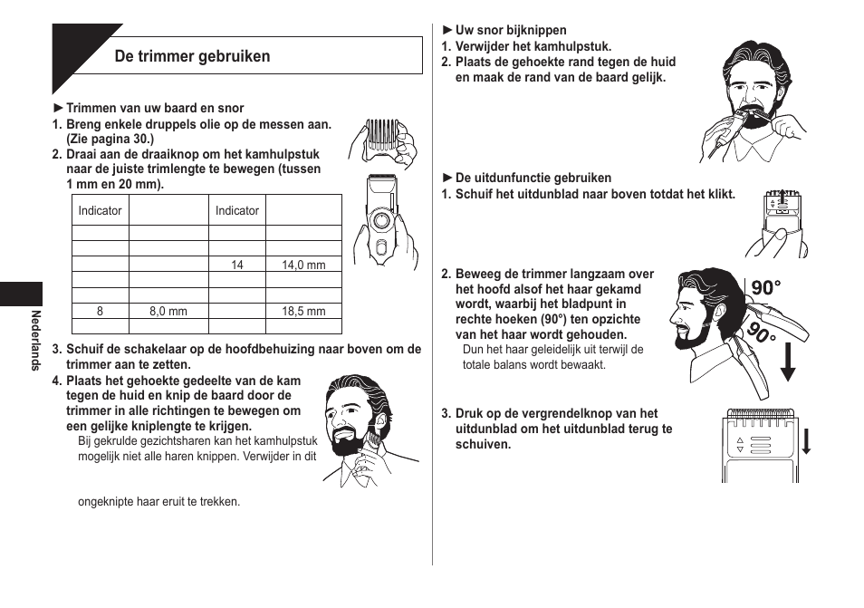 Gebruik, De trimmer gebruiken | Panasonic ER2171 User Manual | Page 28 / 116