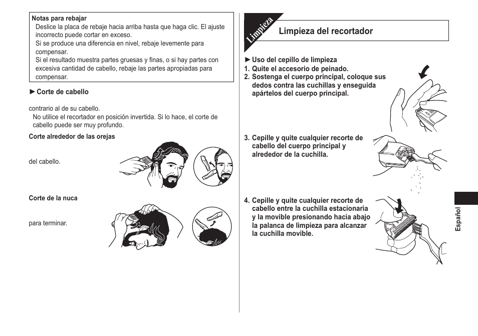 Limpieza, Limpieza del recortador | Panasonic ER2171 User Manual | Page 35 / 116