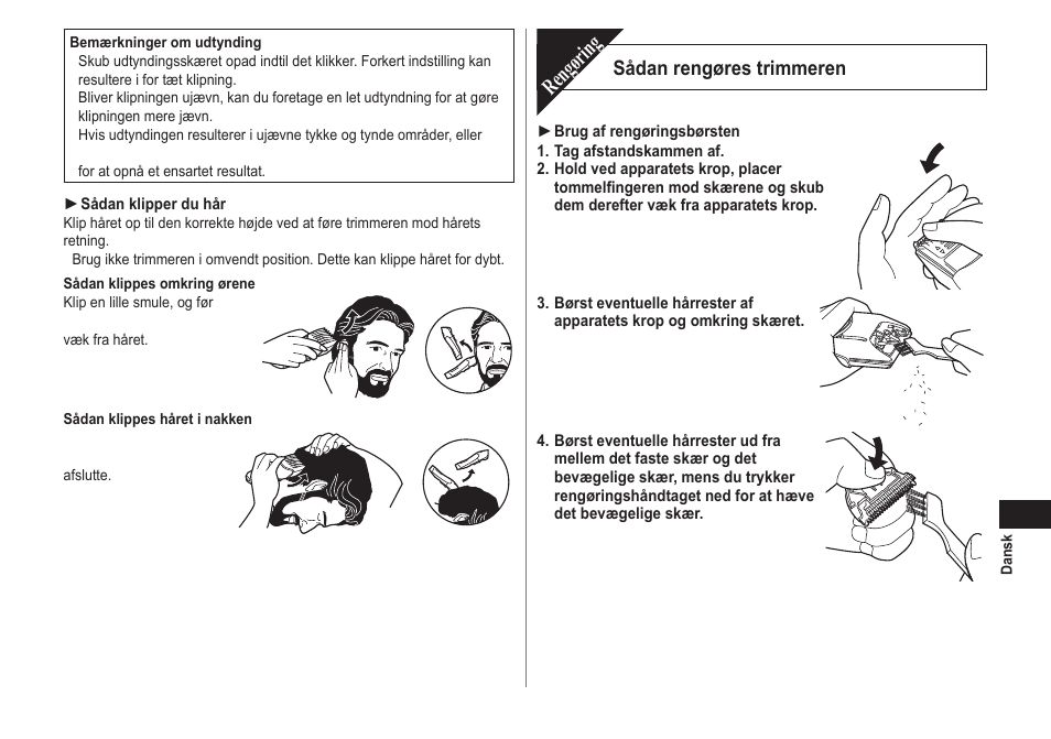 Rengøring, Sådan rengøres trimmeren | Panasonic ER2171 User Manual | Page 41 / 116