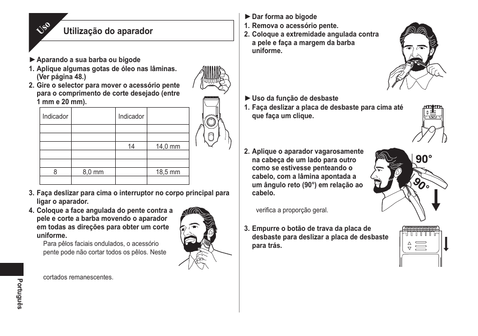 Utilização do aparador | Panasonic ER2171 User Manual | Page 46 / 116