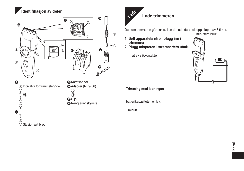 Lade, Lade trimmeren | Panasonic ER2171 User Manual | Page 51 / 116