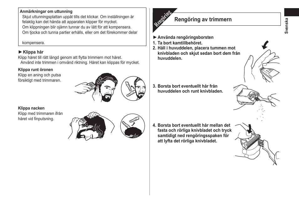 Rengöring, Rengöring av trimmern | Panasonic ER2171 User Manual | Page 59 / 116
