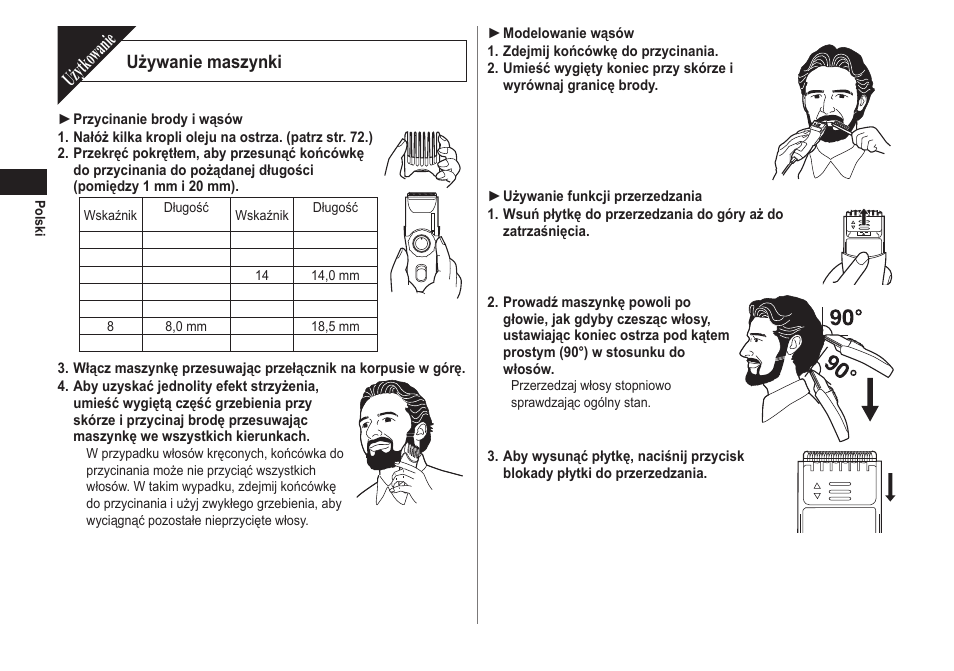 Użytkowanie, Używanie maszynki | Panasonic ER2171 User Manual | Page 70 / 116