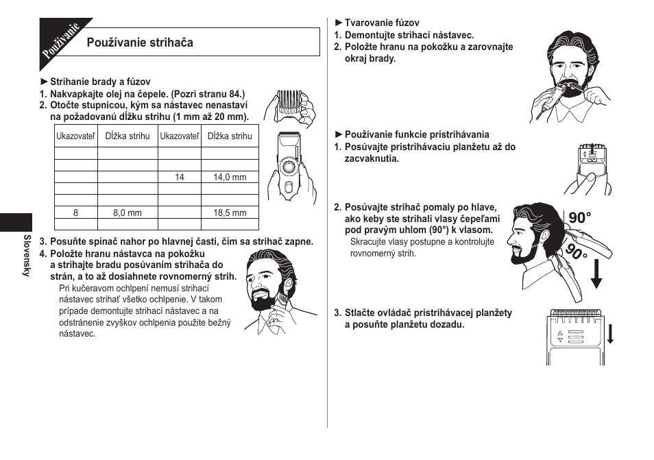 Používanie, Používanie strihača | Panasonic ER2171 User Manual | Page 82 / 116